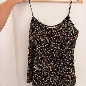 Reformation Black Spaghetti-Strap with Yellow Starburst Print
